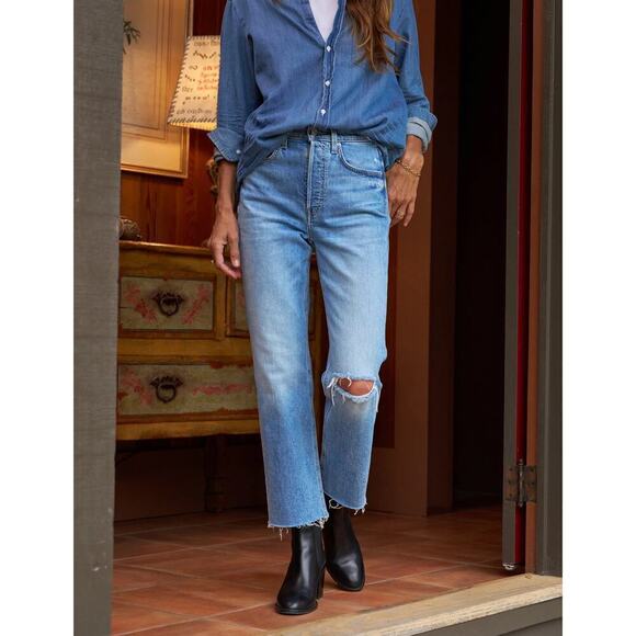 Frank & Eileen Denim - Frank & Eileen Monaghan Mom Jean Size 27 High Rise 1997 Wash Distressed Knee